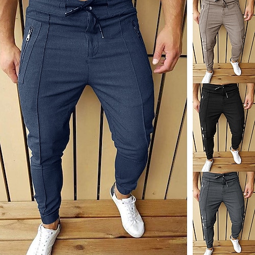 

Per uomo Pantaloni Pantaloni casual A cordoncino Vita elastica Tasca con cerniera Liscio Comfort Esterno Giornaliero Per uscire Di tendenza Streetwear Blu marino Cachi