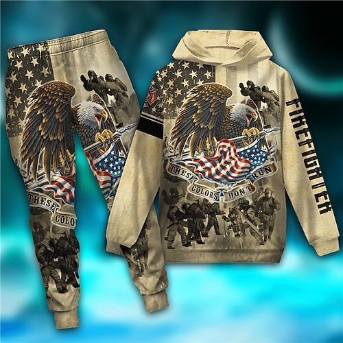 

Men's Tracksuit Hoodies Set Khaki Hooded Graphic Eagle National Flag 2 Piece Print Sports Outdoor Casual Sports 3D Print Basic Streetwear Designer Fall Spring Clothing Apparel Hoodies Sweatshirts