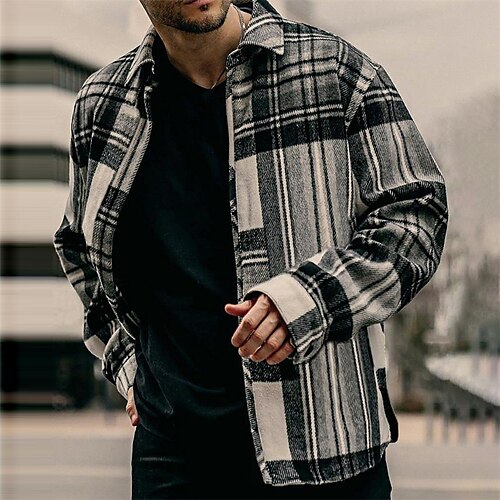 

Homme Chemise Chemise Flanelle Surchemise Noir / Gris manche longue Tartan Col rabattu Automne Hiver Plein Air du quotidien Vêtement Tenue Zippé