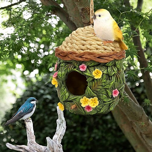 

Garden Birdhouse Decoration Arrangement Parrot Outdoor Bird House Winter Warm Bird Nest Hanging Nest Resin Handicraft Decoration