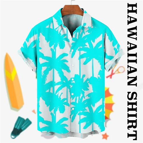 

Men's Shirt Summer Hawaiian Shirt Coconut Tree Graphic Prints Turndown Blue Green Street Casual Short Sleeves Button-Down Print Clothing Apparel Tropical Fashion Hawaiian Designer