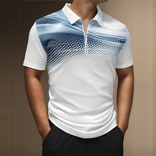 

Per uomo POLO Camicia da golf Golf Stampe astratte Collo ripiegabile Blu Esterno Strada Maniche corte Cerniera Stampa Abbigliamento Di tendenza Originale Informale Traspirante