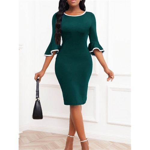 

Per donna Abito da lavoro Vestito tubino Abito semi formale Da cerimonia Manica svasata Mini abito Collage Girocollo Manica a 3/4 Liscio Standard Nero Vino Blu marino Primavera Estate S M L XL 4XL