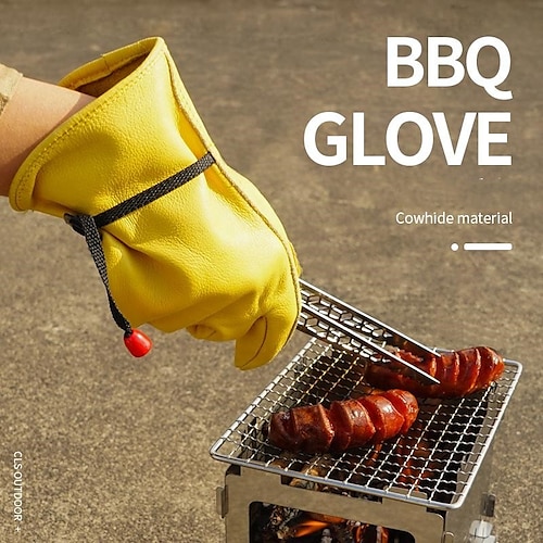 

Camping en plein air gants de barbecue barbecue gants anti-brûlure couche de tête cuir antidérapant épaissi résistant à l'usure assurance du travail soudage gants de protection