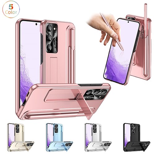 

Phone Case For Samsung Galaxy Back Cover S23 Ultra Plus Pencil Holder with Stand Plating Solid Colored PC