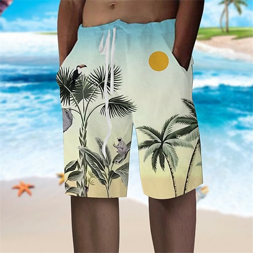 

Men's Shorts Summer Shorts Beach Shorts Baggy Shorts Drawstring Elastic Waist Graphic Coconut Tree Plants Breathable Soft Short Casual Daily Holiday Streetwear Hawaiian Yellow Blue Micro-elastic