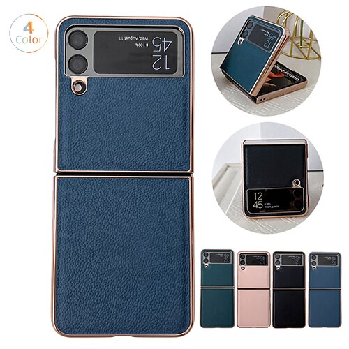 

téléphone Coque Pour Samsung Galaxy Coque Arriere Z Flip 4 Z Flip 3 Plaqué Résistance aux chutes aux quatre coins Antichoc Couleur Pleine Cuir véritable