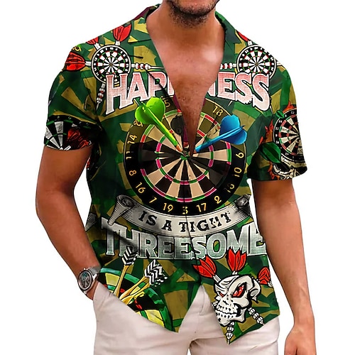 

Men's Shirt Summer Hawaiian Shirt Letter Graphic Prints Darts Turndown Green Street Casual Short Sleeves Button-Down Print Clothing Apparel Tropical Fashion Hawaiian Designer
