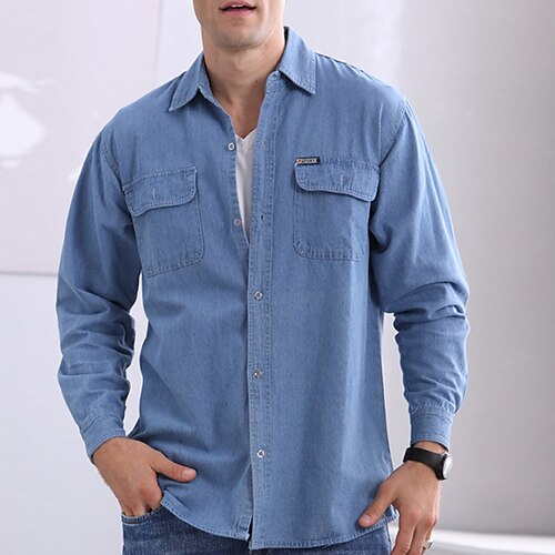 

Per uomo Camicia Camicia di jeans Camicia con bottoni Camicia estiva Maglietta informale Blu scuro Azzurro Manica lunga Liscio Collo ripiegabile Strada Da tutti i giorni Pulsante Abbigliamento