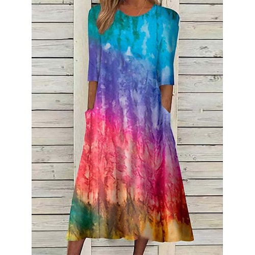 

Per donna Abito casual Vestito a trapezio Vestito longuette Nero Marrone chiaro Blu Mezza manica Pop art Stampa Estate Primavera Girocollo Di tendenza Abito autunnale 2023 S M L XL 2XL 3XL