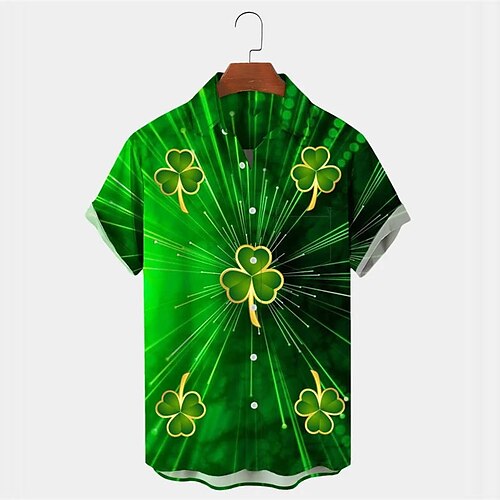 

Men's Shirt Summer Hawaiian Shirt Graphic Prints Clover Turndown Green Outdoor Street Short Sleeves Button-Down Print Clothing Apparel Tropical Fashion Hawaiian Designer