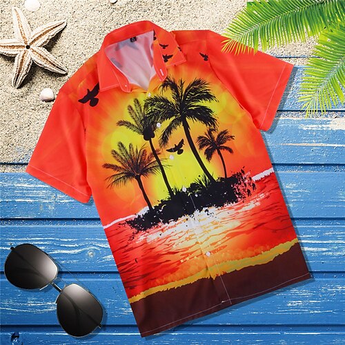 

Men's Shirt Summer Hawaiian Shirt Coconut Tree Graphic Prints Turndown Orange Casual Holiday Short Sleeve Button-Down Print Clothing Apparel Tropical Fashion Hawaiian Soft