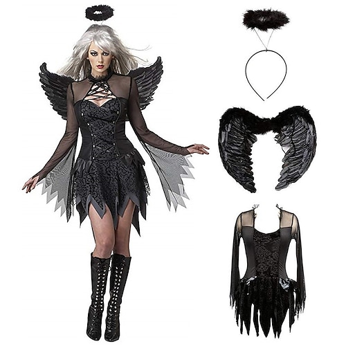 

Angels of Death Bride Fallen Angel Cosplay Costume Adults' Women's Cosplay Party / Evening Gift Evening Party Carnival Masquerade Day of the Dead Festival / Holiday Polyester Chiffon Black Women's