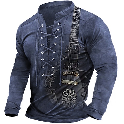 

Men's Sweatshirt Navy Blue Purple Green Coffee Henley Graphic Musical Instrument Lace up Sports Outdoor Daily Sports 3D Print Basic Designer Casual Spring Fall Clothing Apparel Hoodies