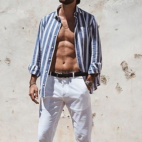 

Men's Shirt Striped Graphic Prints Turndown Pink Blue Outdoor Casual Long Sleeve Button-Down Print Clothing Apparel Sports Fashion Streetwear Designer
