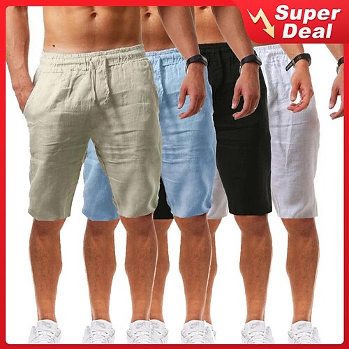 

Men's Shorts Beach Shorts Drawstring Front Pocket Plain Soft Outdoor Knee Length Casual Going out Cotton Blend Shorts Casual / Sporty Slim Green White Micro-elastic