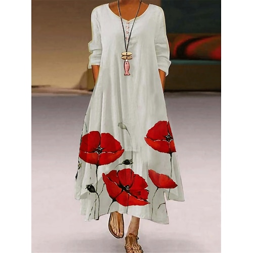 

Per donna Abito lungo Abito lungo Abito casual Vestito svasato Fiore decorativo Informale Esterno Giornaliero Fine settimana Tasche Stampa Manica lunga A V Vestito Morbido Nero Giallo Rosso Autunno