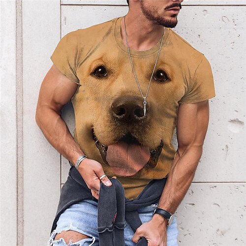 

Herre T-shirt T-Shirts Grafisk Dyr Hund Rund hals Tøj 3D-udskrivning udendørs Afslappet Kortærmet Trykt mønster Årgang Mode Designer