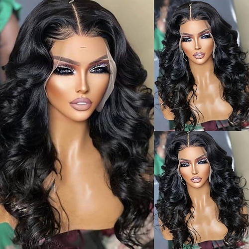 

Ubearbeidet jomfruhår 13x4 blonder foran Parykk Gratis del Brasiliansk hår Løse bølger Svart Parykk 130% 150% Hair Tetthet med baby hår Naturlig hårlinje 100% Jomfru limfrie Pre-Plucked Til parykker