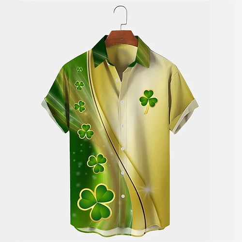 

Men's Shirt Summer Hawaiian Shirt Graphic Prints Clover Turndown Green Street Casual Short Sleeves Button-Down Print Clothing Apparel Tropical Fashion Hawaiian Designer