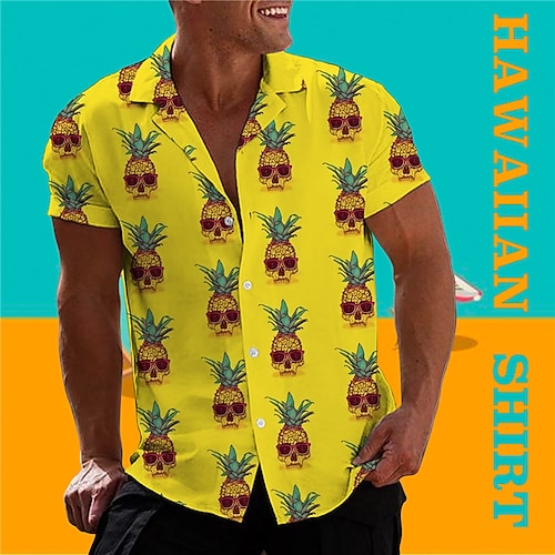 

Homme Chemise Chemise hawaïenne Crânes Ananas Imprimés Photos Col rabattu Jaune Vert Casual Vacances Manche Courte Bouton bas Imprimer Vêtement Tenue Tropique Mode Hawaïen Flexible