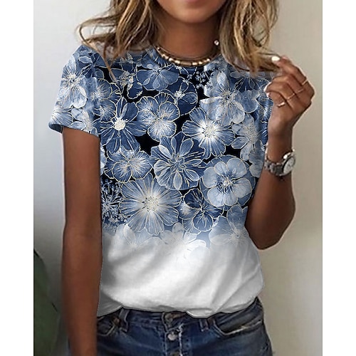 

Dames T-shirt Blozend Roze blauw Paars Bloemig Afdrukken Korte mouw Feestdagen Weekend Basic Ronde hals Normaal Bloemen Thema Verf S