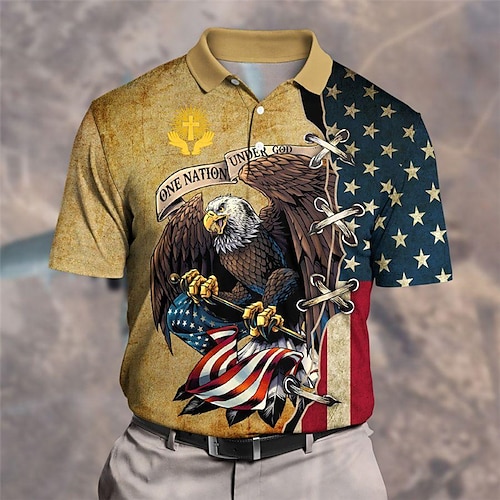 

Herre POLO Trøje Golftrøje Grafiske tryk Ørn Amerikansk flag Aftæpning Gul Blå udendørs Gade Kort Ærme Knap ned Trykt mønster Tøj Mode Designer Afslappet Blødt