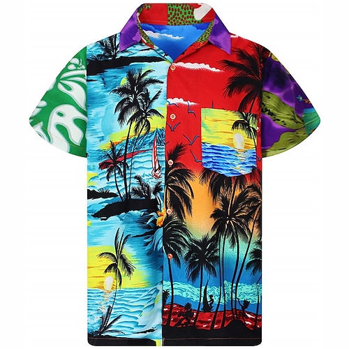 

Men's Shirt Summer Hawaiian Shirt Coconut Tree Graphic Prints Beach Turndown Yellow Blue Purple Outdoor Street Short Sleeves Button-Down Print Clothing Apparel Tropical Fashion Hawaiian Designer