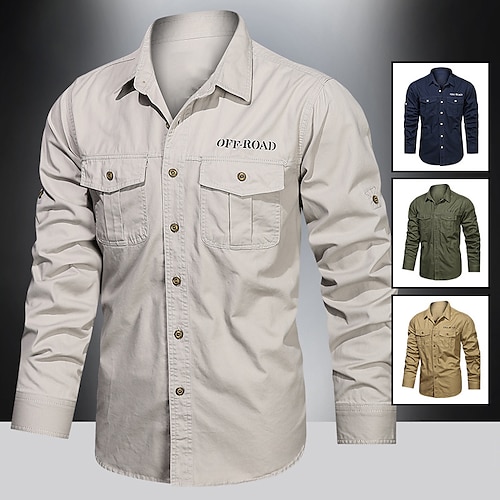 

Per uomo Camicie da lavoro Camicia con bottoni Camicia estiva Camicia da carico Maglietta informale Kaki Verde militare Blu scuro Beige Manica lunga Liscio Bavero Esterno Ufficio Tasche Abbigliamento