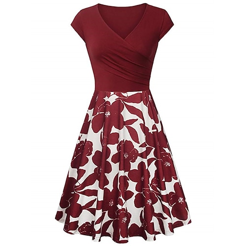 

Dame Uformell kjole T skjortekjole Swingkjole Blomstret Rynket Trykt mønster V-hals Mini kjole Gatemote utendørs Ferie Kortermet Tynn Svart Hvit Vin Sommer Vår S M L XL XXL