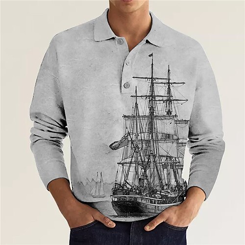 

Per uomo POLO Camicia da golf Golf Stampe astratte Nave Collo ripiegabile Giallo Rosa Blu Grigio Esterno Strada Manica lunga Bottone giù Stampa Abbigliamento Di tendenza Streetwear Originale Morbido
