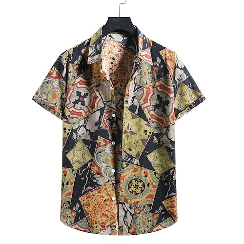 

Hombre Camisa camisa hawaiana Bloque de color Estampados Geometría Cuello Vuelto Verde Trébol Calle Casual Mangas cortas Abotonar Estampado Ropa Tropical Moda Hawaiano Design