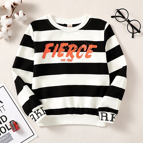 

Børn Drenge Sweatshirt bluse Stribe Langærmet Crewneck Børne Top udendørs 3D-udskrivning Sweatshirt Mode Daglig Sort Gul Lyseblå Forår 7-13 år