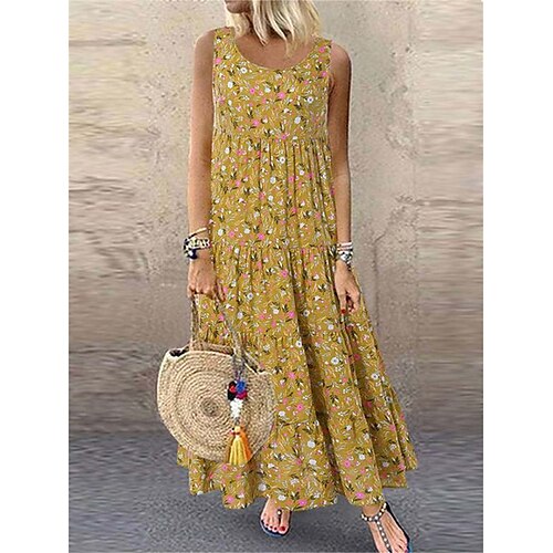 

abito casual da donna abito altalena stampa abito grafico stampa floreale girocollo maxi abito hawaiano elegante casa quotidiano senza maniche vestibilità regolare giallo blu viola autunno s m l xl