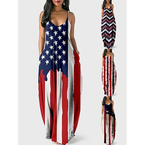 

Women's Casual Dress Shift Dress Slip Dress Long Dress Maxi Dress Wine Red Navy Blue Sleeveless National Flag Pocket Winter Fall Spring Spaghetti Strap Fashion Daily 2023 XS S M L XL XXL 3XL 4XL