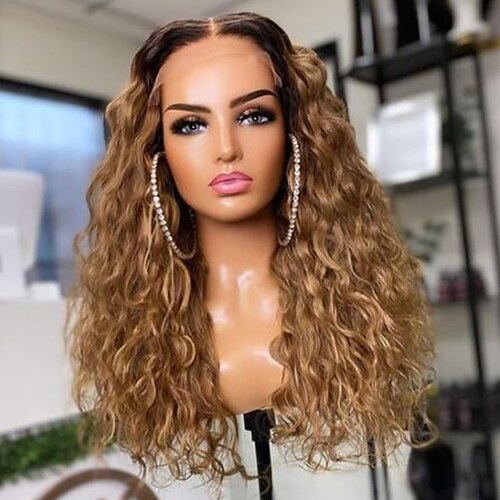 

ombre blonde front paryk brasiliansk jomfruhår krøllet gennemsigtig blonde front menneskehår paryk med babyhår til kvinder