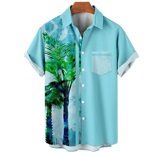 

Men's Shirt Summer Hawaiian Shirt Coconut Tree Graphic Prints Turndown Black Blue Dusty Blue Dark Blue Gray Outdoor Street Short Sleeves Button-Down Print Clothing Apparel Tropical Fashion Hawaiian