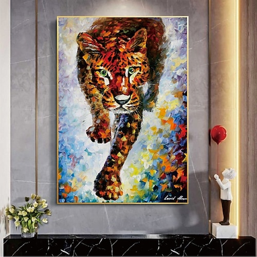 

Hecho a mano pintado a mano pintura al óleo pared moderno abstracto leopardo pintura pattle cuchillo tigre arte lienzo pintura decoración del hogar decoración lienzo enrollado sin marco sin estirar