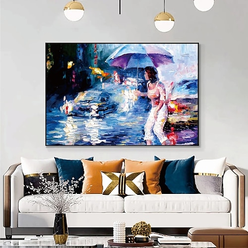 

Handmade Hand Painted Oil Painting Wall Modern Abstract Rainny Lady Horse Painting Pattle Knife Art Canvas Painting Home Decoration Decor Rolled Canvas No Frame Unstretched