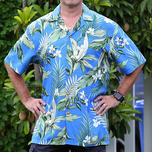 

Men's Shirt Summer Hawaiian Shirt Floral Graphic Prints Turndown Red Blue Dark Green Green Casual Holiday Short Sleeve Button-Down Print Clothing Apparel Tropical Fashion Hawaiian Soft