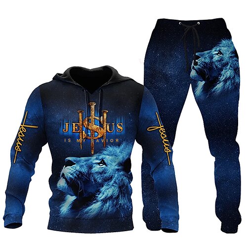 

Men's Pullover Hoodie Sweatshirt Blue Hooded Animal Lion Graphic Prints Print Daily Sports 3D Print Basic Streetwear Designer Spring Fall Clothing Apparel Hoodies Sweatshirts