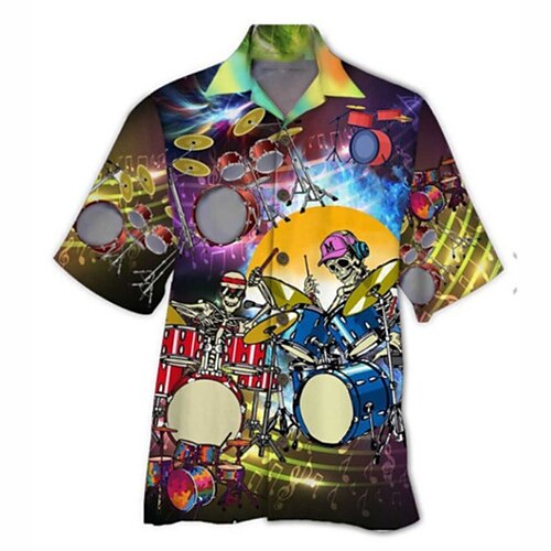 

Men's Shirt Summer Hawaiian Shirt Skull Graphic Prints Turndown Yellow Casual Holiday Short Sleeve Button-Down Print Clothing Apparel Tropical Fashion Hawaiian Soft