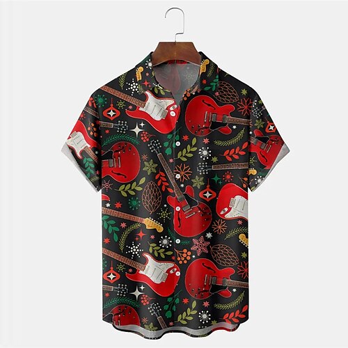 

Men's Shirt Summer Hawaiian Shirt Floral Graphic Prints Guitar Turndown Black Street Casual Short Sleeves Button-Down Print Clothing Apparel Tropical Fashion Hawaiian Designer