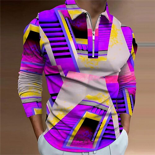 

Per uomo POLO Camicia da golf Golf Polo con zip Astratto Stampe astratte Geometria Collo ripiegabile Rosso Viola Esterno Strada Manica lunga Cerniera Stampa Abbigliamento Di tendenza Streetwear