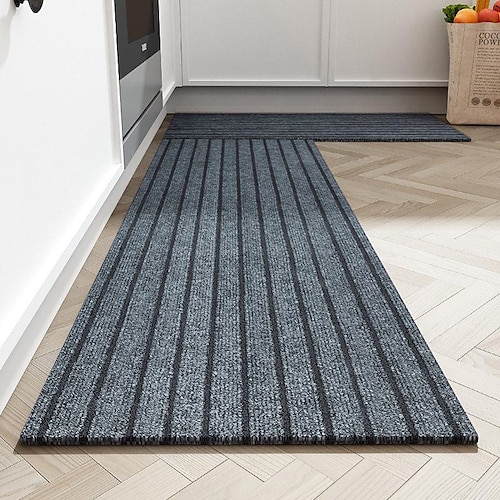 

2 Pcs Stripe Kitchen Mat Kitchen Rug for Bathroom Living Room, Soft Absorbent Microfiber Material, Non-Slip Washable Floor Runner