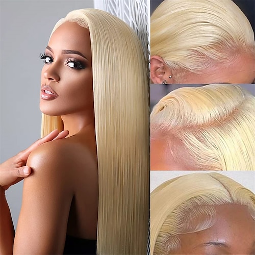 

613 blonde blonde frontparykker menneskehår rett 13x4 gjennomsiktig hd blonder frontparykk 160 tetthet menneskehår parykker for svart &hvite kvinner pre-plukket blekede knuter limfri