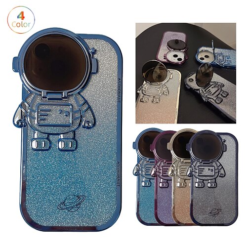 

telefon Etui Til Apple Bagcover iPhone 14 13 12 11 Plus Pro Max Med stativ Helkropsbeskyttelse Glitterskin Astronaut Glitterskin TPU PC