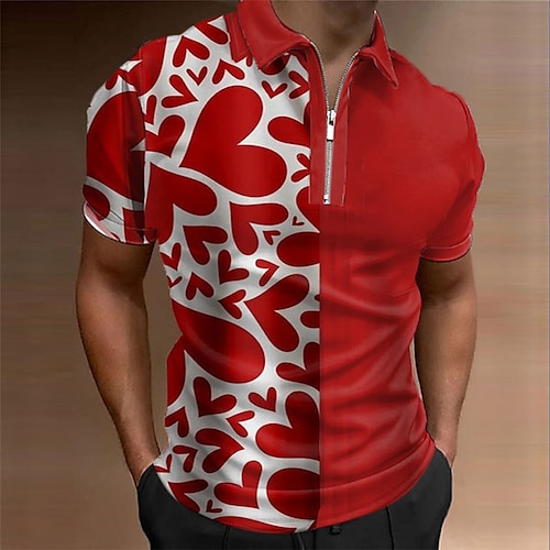 

Per uomo POLO Camicia da golf Golf Con cuori Stampe astratte Collo ripiegabile Rosso Esterno Strada Maniche corte Cerniera Stampa Abbigliamento Di tendenza Originale Informale Traspirante