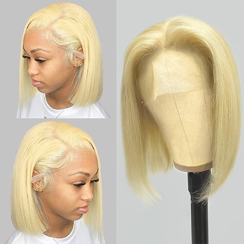 

lovigs blonde blonde front parykker menneskehår naturlig hårgrænse blond bob paryk glat hår 13x4 gennemsigtig blonde frontal parykker til sorte kvinder brasiliansk jomfru menneskehår 613 bob paryk