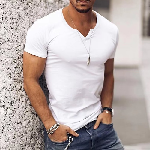 

Men's T shirt Tee Plain V Neck Vacation Going out Short Sleeves Clothing Apparel Streetwear Stylish Modern Style
